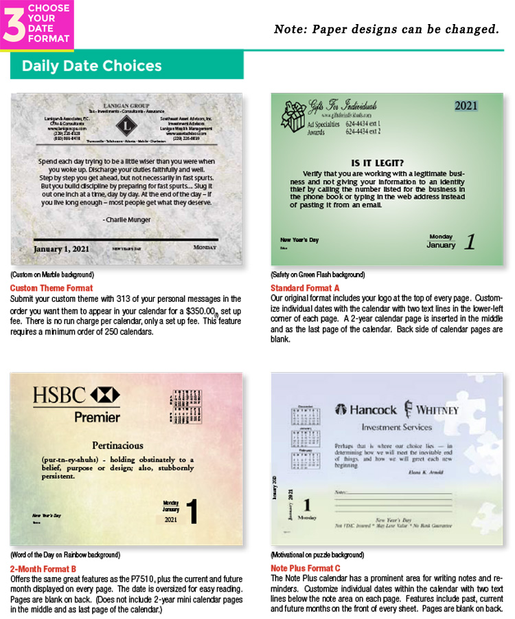 daily date calendar layout formats